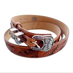 Tony Lama Tan Leather Belt with Silver Buckle